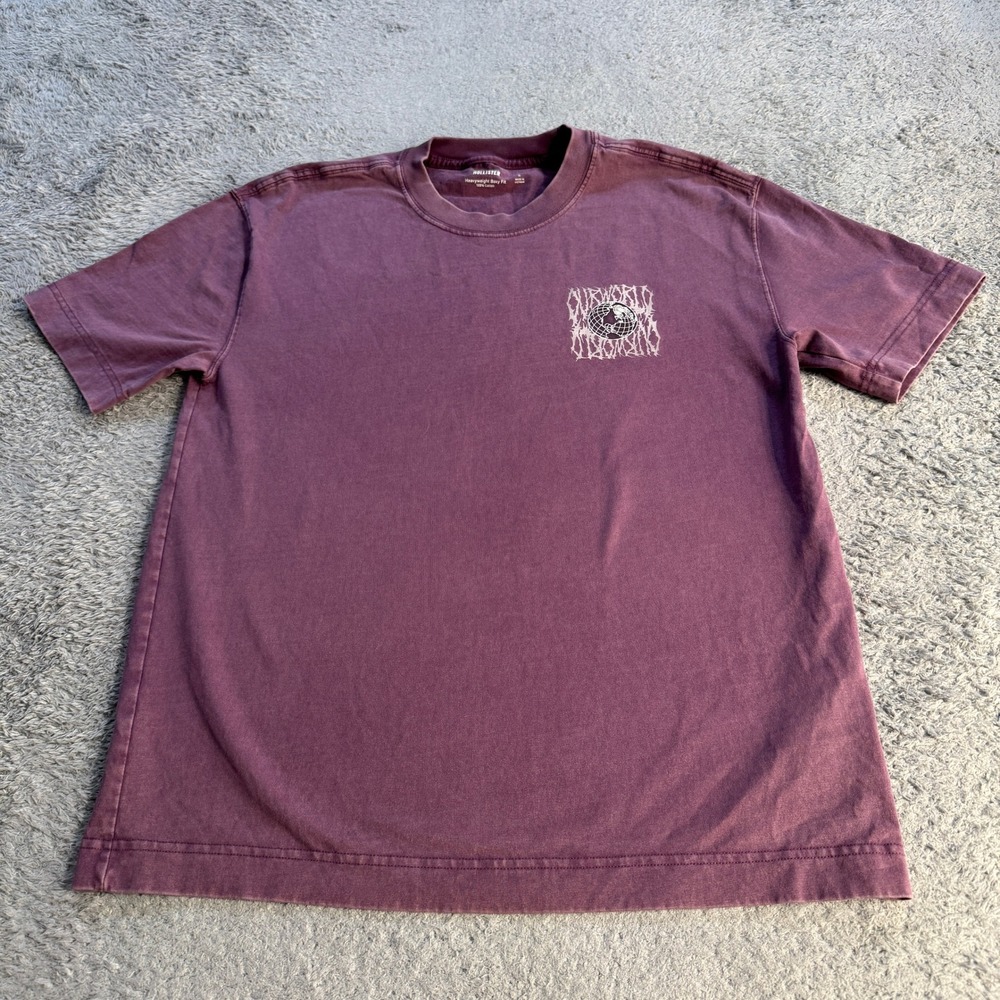 Hollister Mens Heavyweight Boxy Fit Graphic T Shirt S Plum Our World Globe Crew